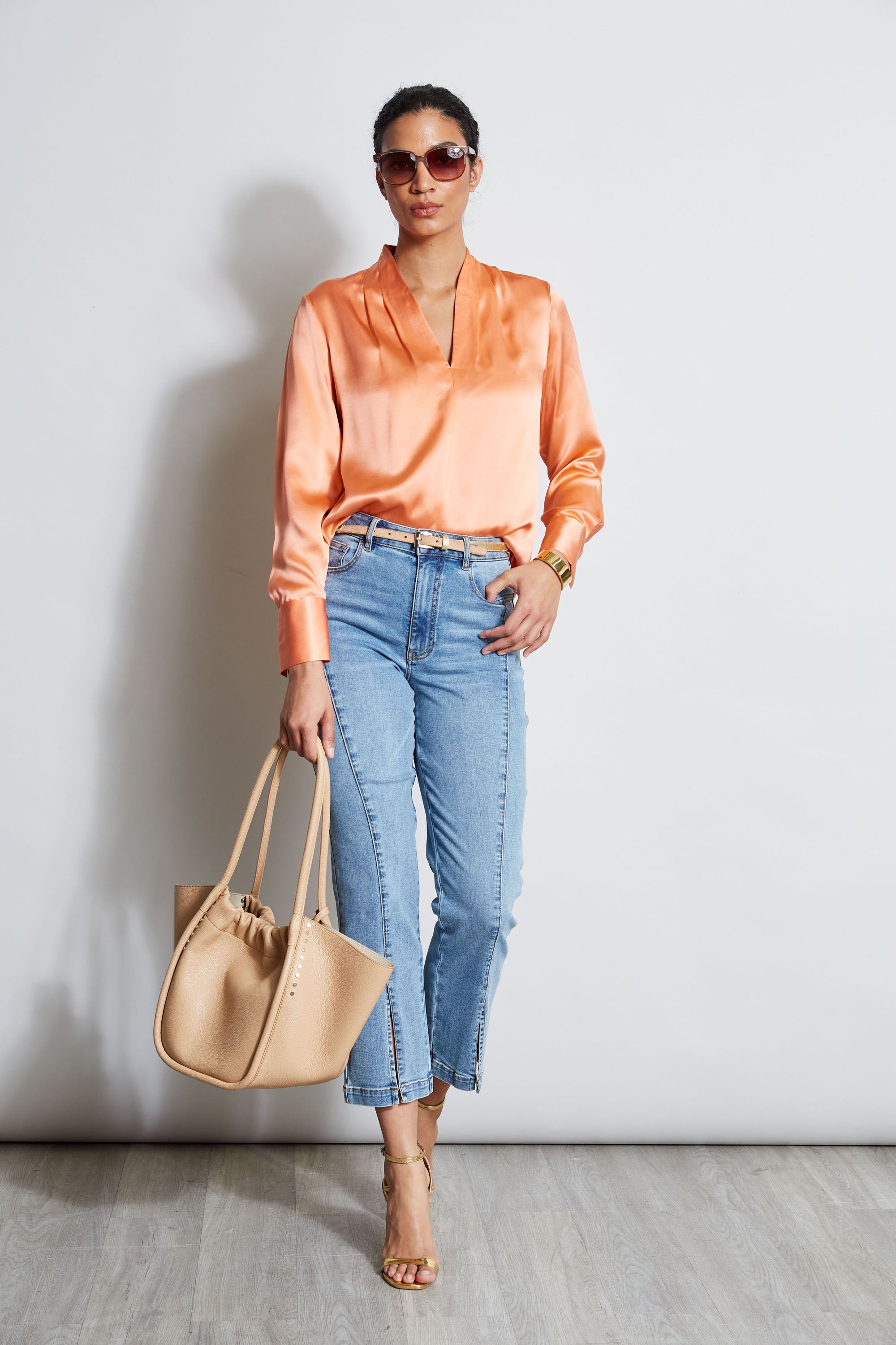 Silk Satin Contour Neck Shirt for Women - Elegant Blouse with V-Neck Design - Perfect for Office, Party & Special Occasions