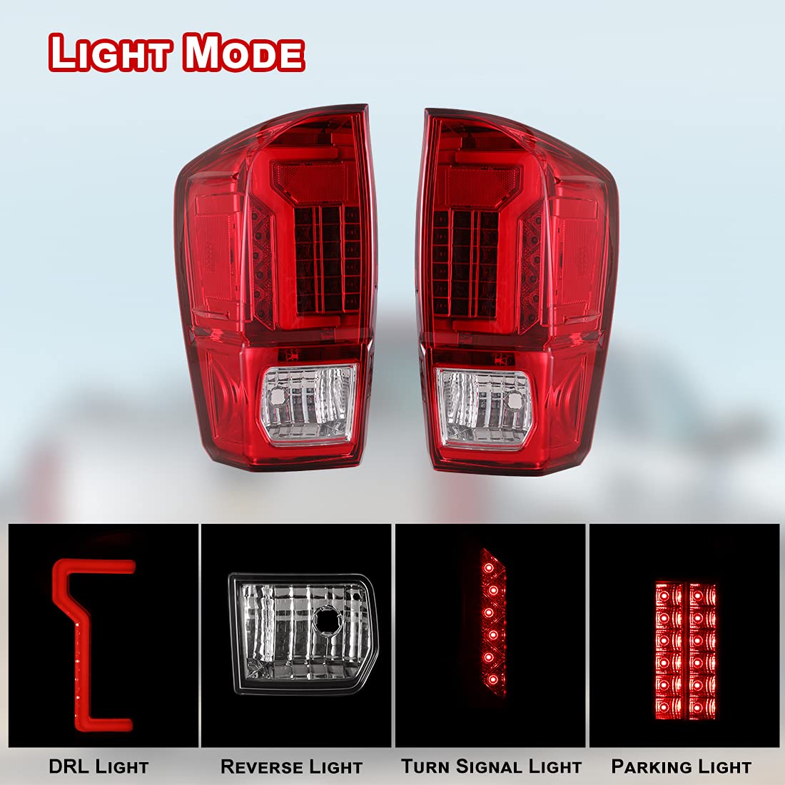 Nixon Offroad LED Tail Lights for 2016-2021 Toyota Tacoma - Red Lens LED Brake Lights & Turn Signals with DRL | Waterproof Rear Light Assembly Replacement for Tacoma Pickup Truck (Driver & Passenger Side) | Perfect for Off-Roading, Night Driving & Enhanced Safety