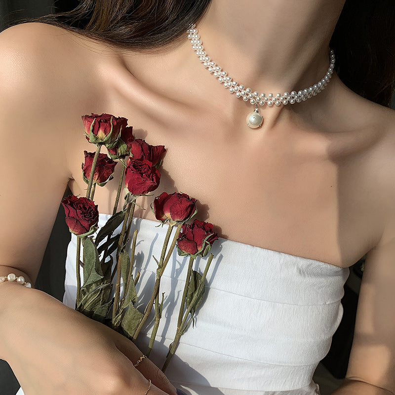 Elegant Pearl Drop Multi Strand Choker Necklace for Women | HN1362 | Perfect for Weddings, Parties & Special Occasions