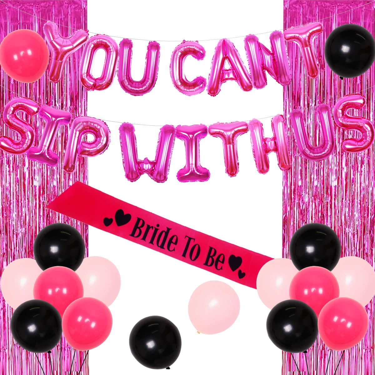 Hot Pink Bachelorette Party Decorations Set - Bride to Be Sash, Lip Balloon, Heart Ring Foil Balloon & Tinsel Curtain for Bridal Shower, Proposal Party & Girls Night | Perfect for Wedding Decor, Bridal Party & Bachelorette Celebrations