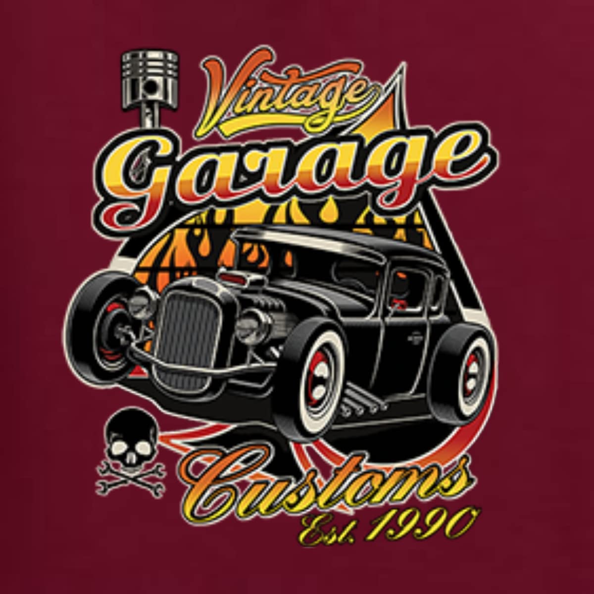 1990 Vintage Garage Customs Hot Rod Classic Car & Truck Long Sleeve Shirt for Men - Retro Automotive Enthusiast Tee for Car Shows, Cruising & Casual Wear