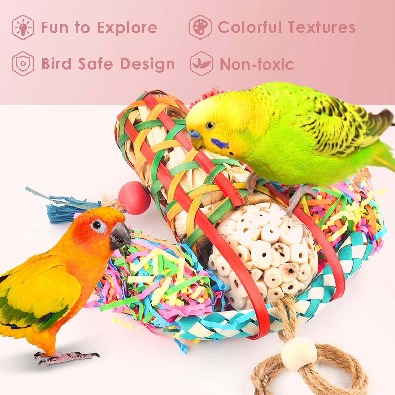 KATUMO Bird Shredding & Foraging Toys for Small to Medium Birds - Parakeet, Cockatiel, Conure, Lovebird - Natural Sola Wood Chew Toys for Mental Stimulation & Play - Perfect for Cage Enrichment & Bird Entertainment