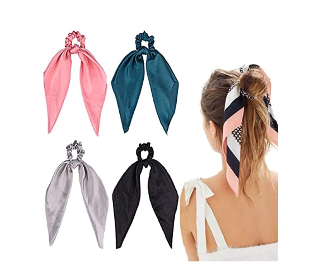VSAKSH Satin Hair Scarf & Scrunchy Elastic Hair Ties Set - Soft Ponytail Holders for Women, 2-Pack (Random Colors) - Perfect for Workouts, Yoga, and Everyday Styling