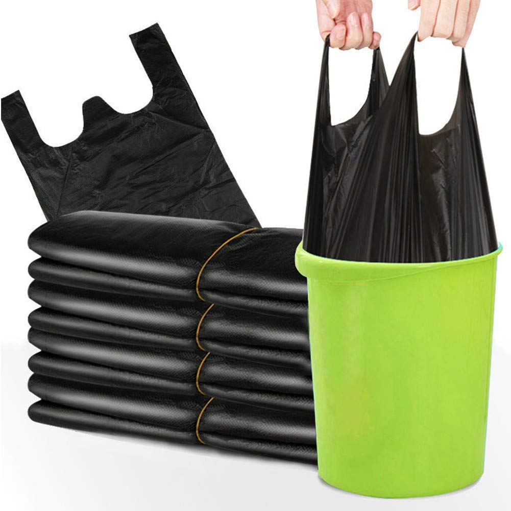 M-TOP 2 Gallon Small Garbage Bags with Handles - Reusable T-Shirt Plastic Grocery Bags, Handle-Tie Kitchen Trash Can Liners for Bathroom, Office, Car & Home Use - Durable Multi-Purpose Waste Bags for Daily Cleaning & Organizing
