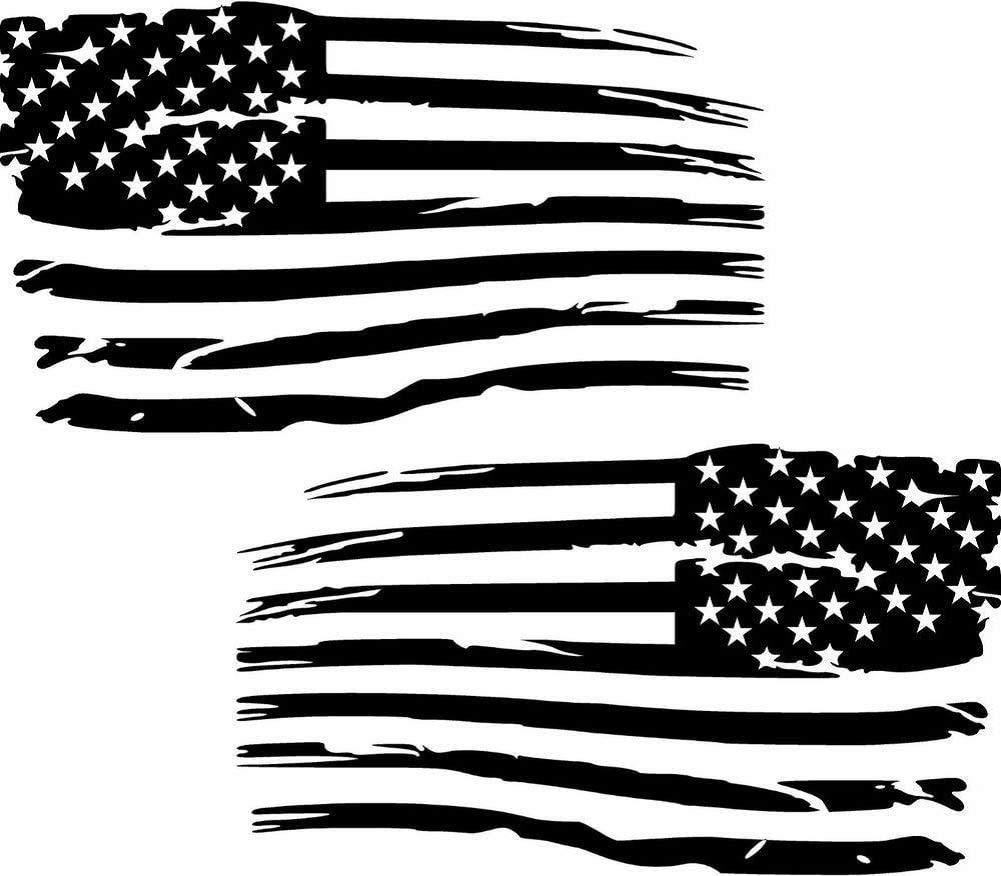 Distressed American Flag Vinyl Decal - Patriotic Old Glory Military Grunge Sticker for Car, Truck, Hood, Wall, Window, Toolbox & Bumper - 9x5.4 Inch Matte Black (2 Pack) - Perfect for 4th of July, Veterans Day & Patriotic Home/Car Decor