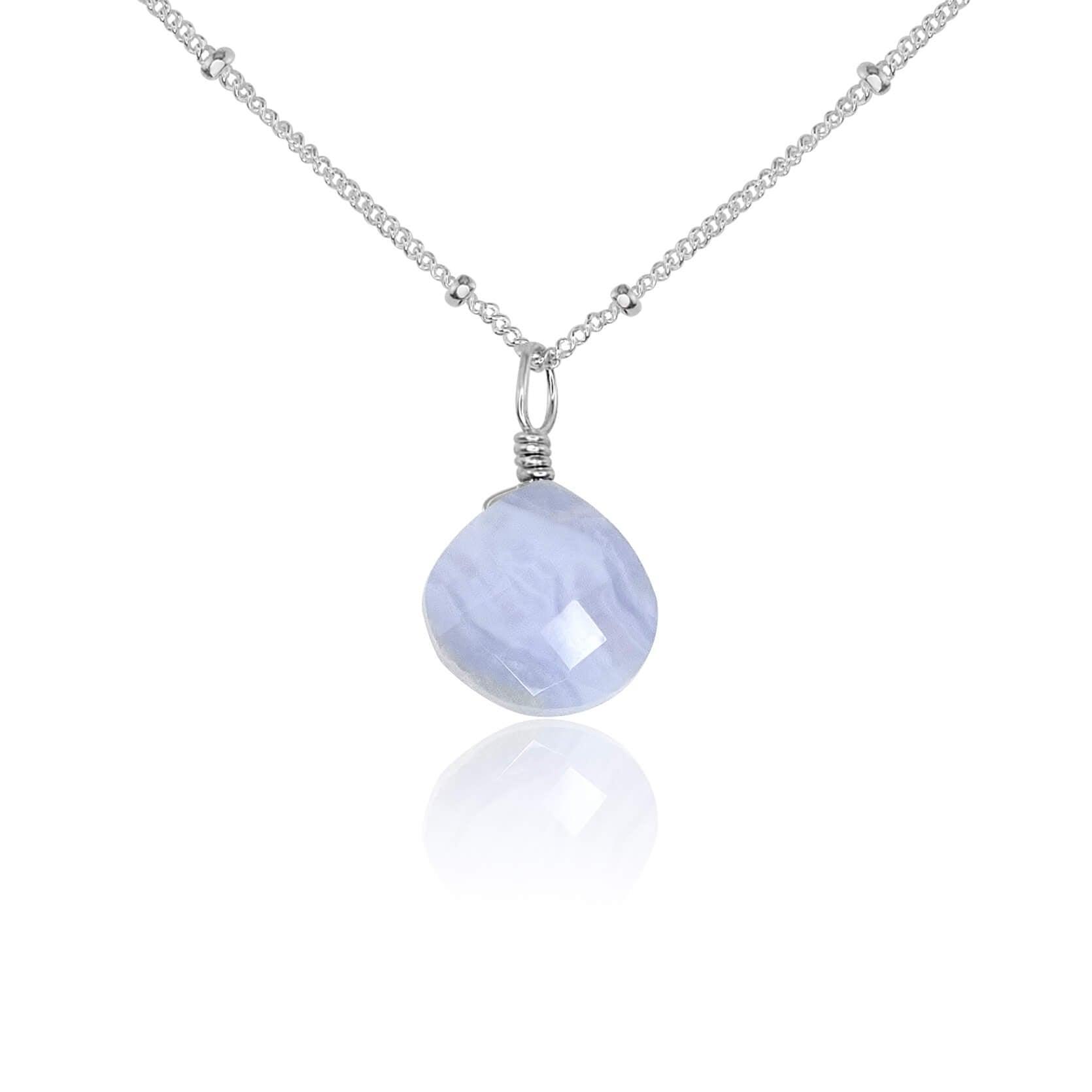 Tiny Blue Lace Agate Teardrop Crystal Pendant Necklace - Elegant Healing Stone Jewelry for Women, Perfect for Meditation, Yoga & Spiritual Gifts