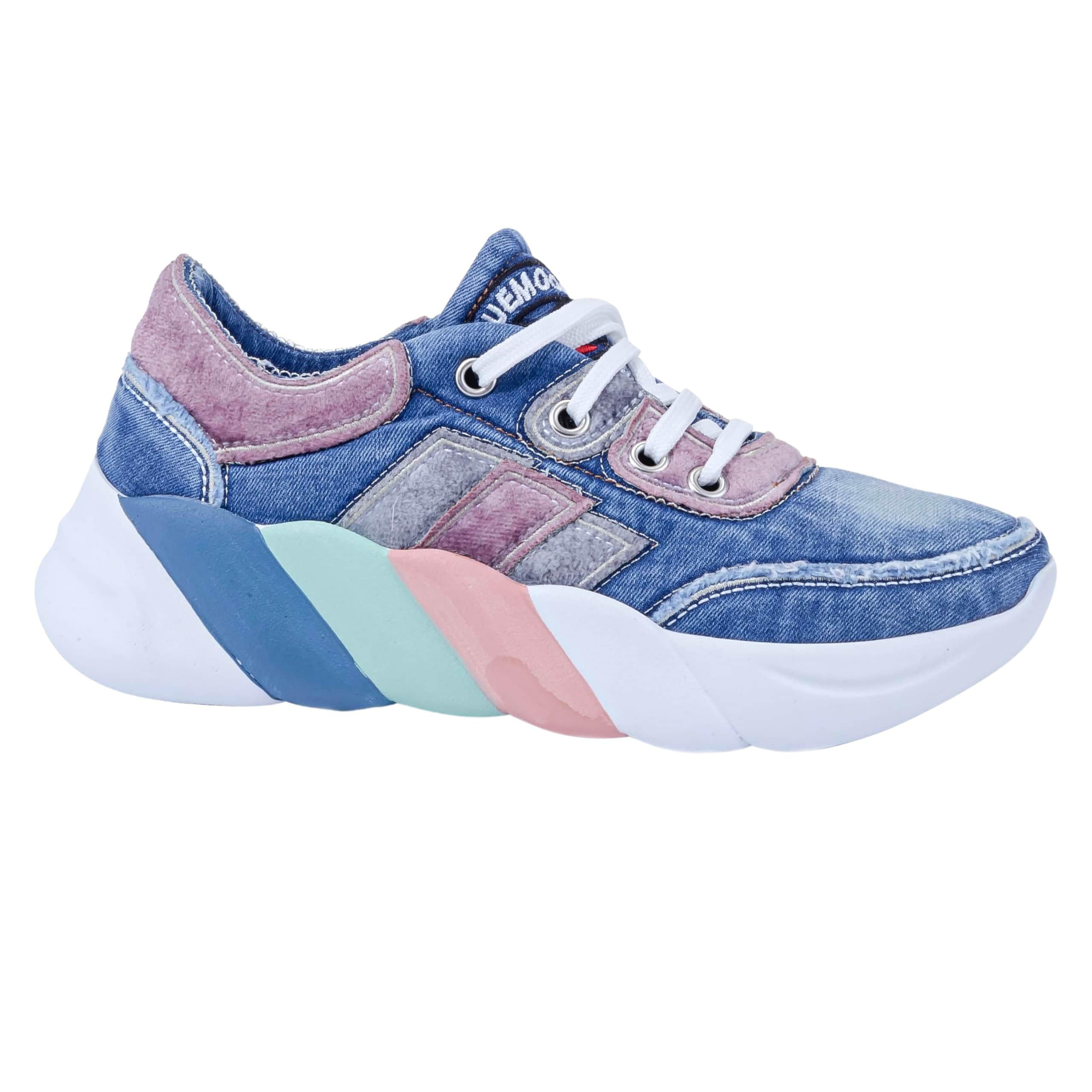 Handmade Blue Denim Embroidered Women's Sports Sneakers - Comfortable Casual Athletic Shoes for Women - Perfect for Running, Gym Workouts & Birthday Gifts (Size 6, Blue)