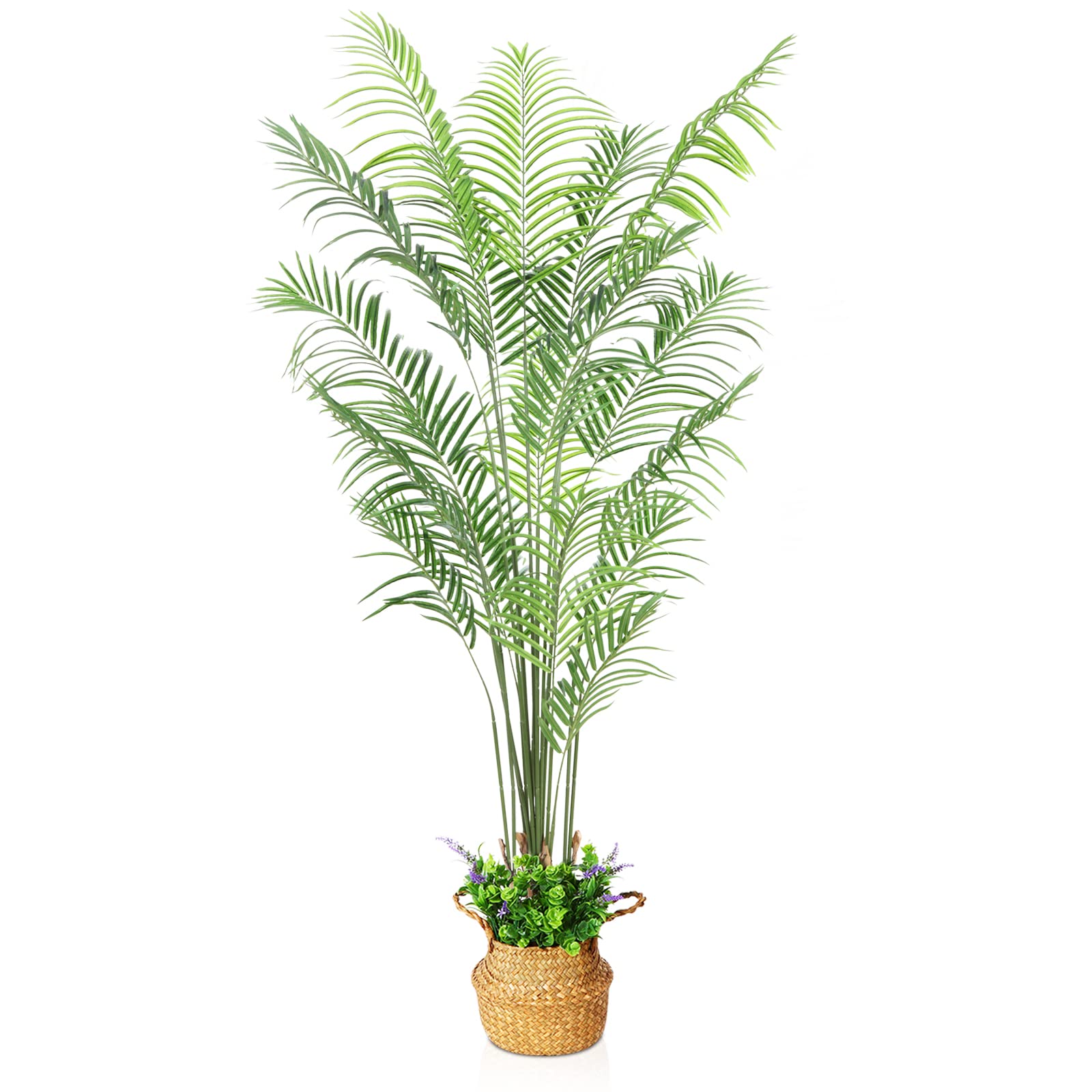 6.5ft MOSADE Artificial Areca Palm Tree with Seagrass Basket & Flowers - Realistic Fake Tropical Plant for Home, Office, Porch Decor | Perfect Indoor Housewarming Gift for Living Room, Bedroom, or Patio