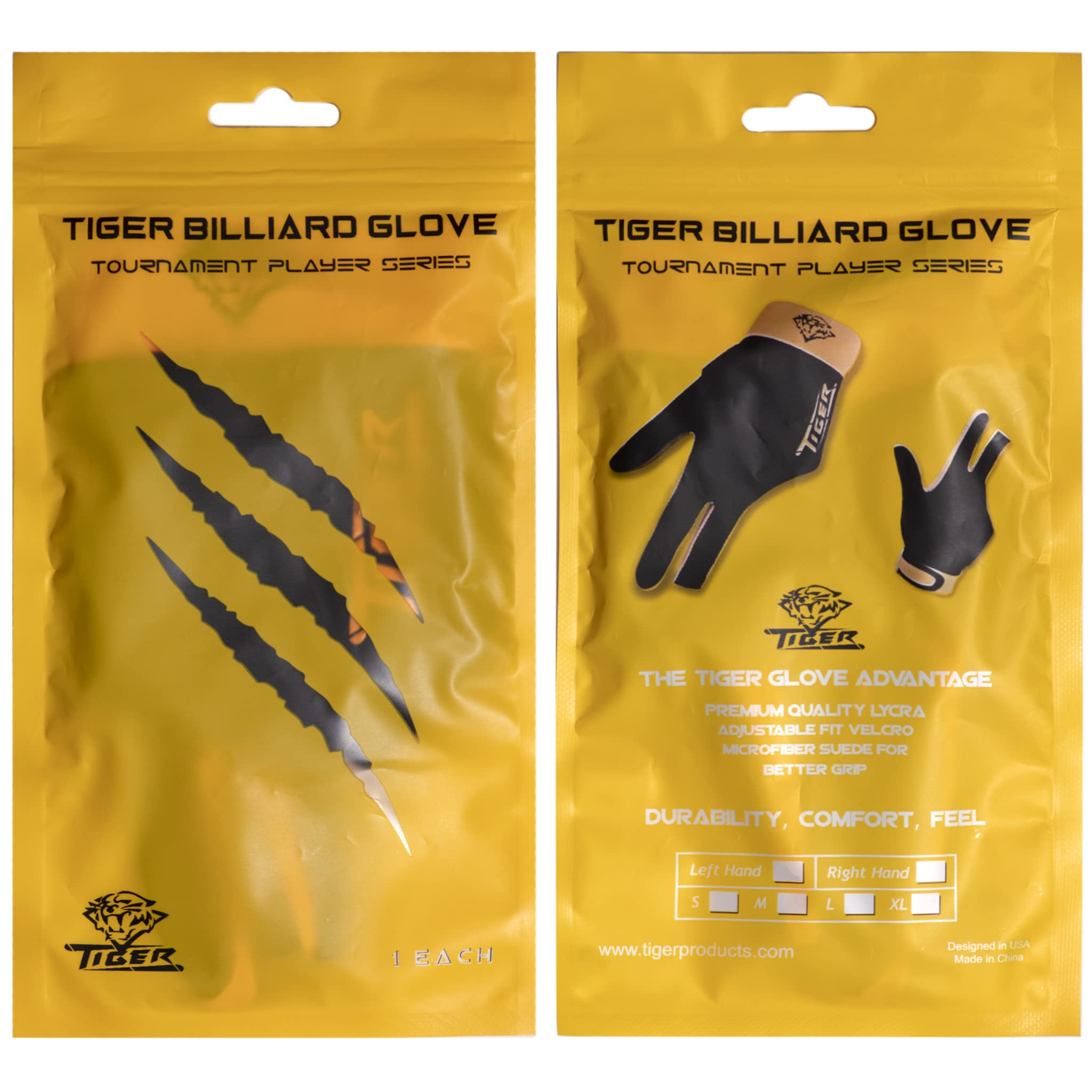 TIGER Billiard Glove for Left Hand - Medium Size Pool Gloves for Snooker & 8/9 Ball Players - Perfect for Professional Cue Sports & Smooth Stroke Control