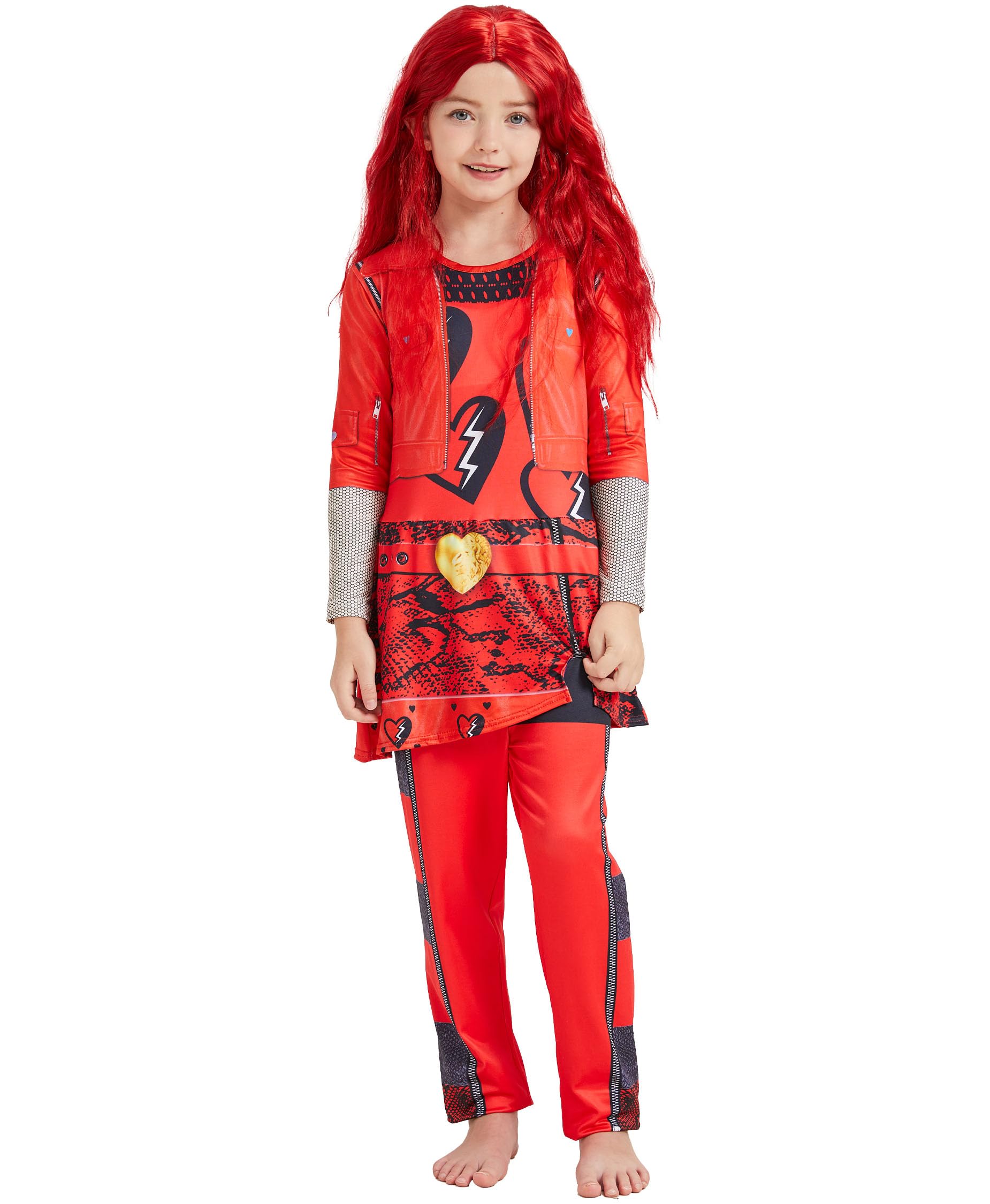Red Princess Costume for Girls with Wig - Kids Halloween Party Dress Up Jumpsuit | Perfect for Halloween, Cosplay, Birthday Parties & Dress-Up Play