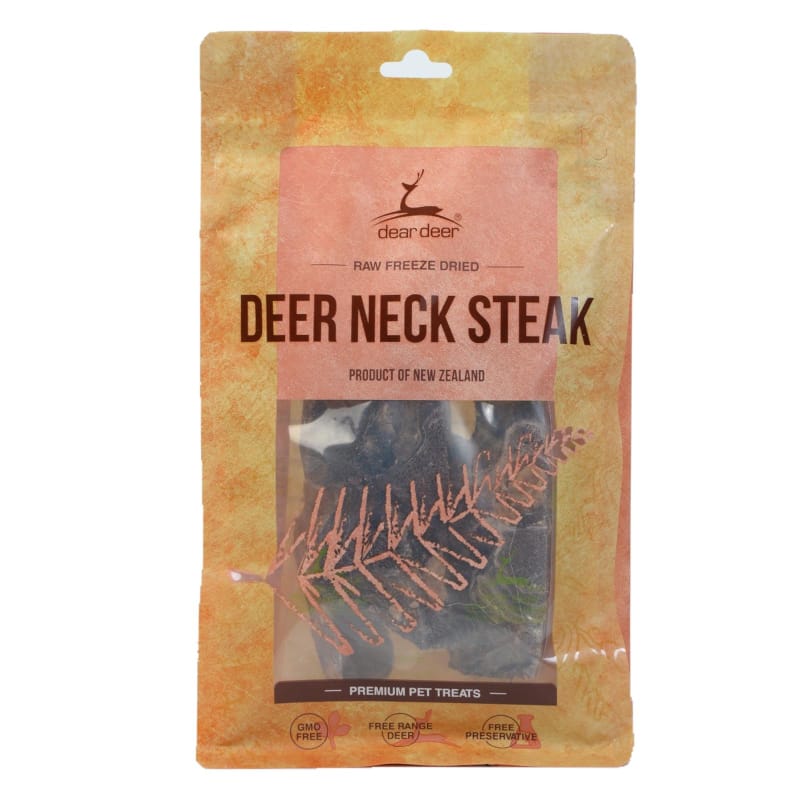 Freeze Dried Dear Deer Neck Steak Dog & Cat Treats - 100g All-Natural Protein Snacks for Pets - Perfect for Training Rewards & Dental Health Care