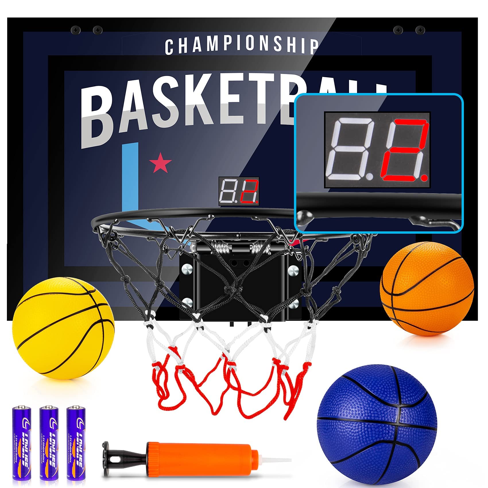 Indoor Basketball Hoop for Kids, Teens & Adults - Mini Basketball Set with Electronic Scoreboard, 3 Balls & Batteries - Perfect for Bedroom, Playroom & Office - Fun Sports Gift for Boys & Girls Ages 8-12