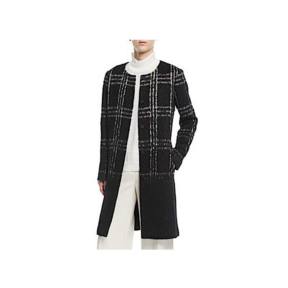 Eileen Fisher Women's Plaid Coat - Black, Large Size | Stylish Winter Outerwear for Work & Casual Wear