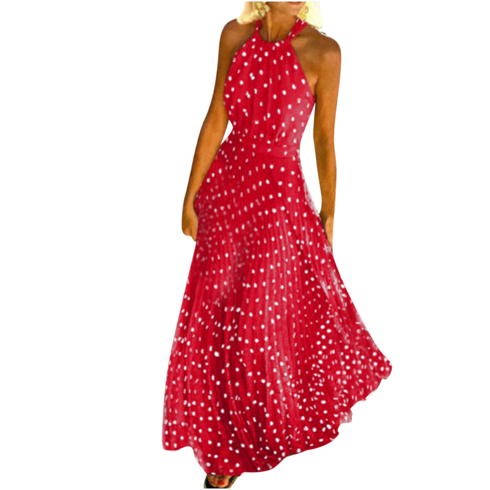 Women's Summer Dresses 2023 - Casual Sleeveless Round Neck Floral Print Sundress with Halter Neck & Zipper | Beachwear, Vacation Outfits, Party Dresses
