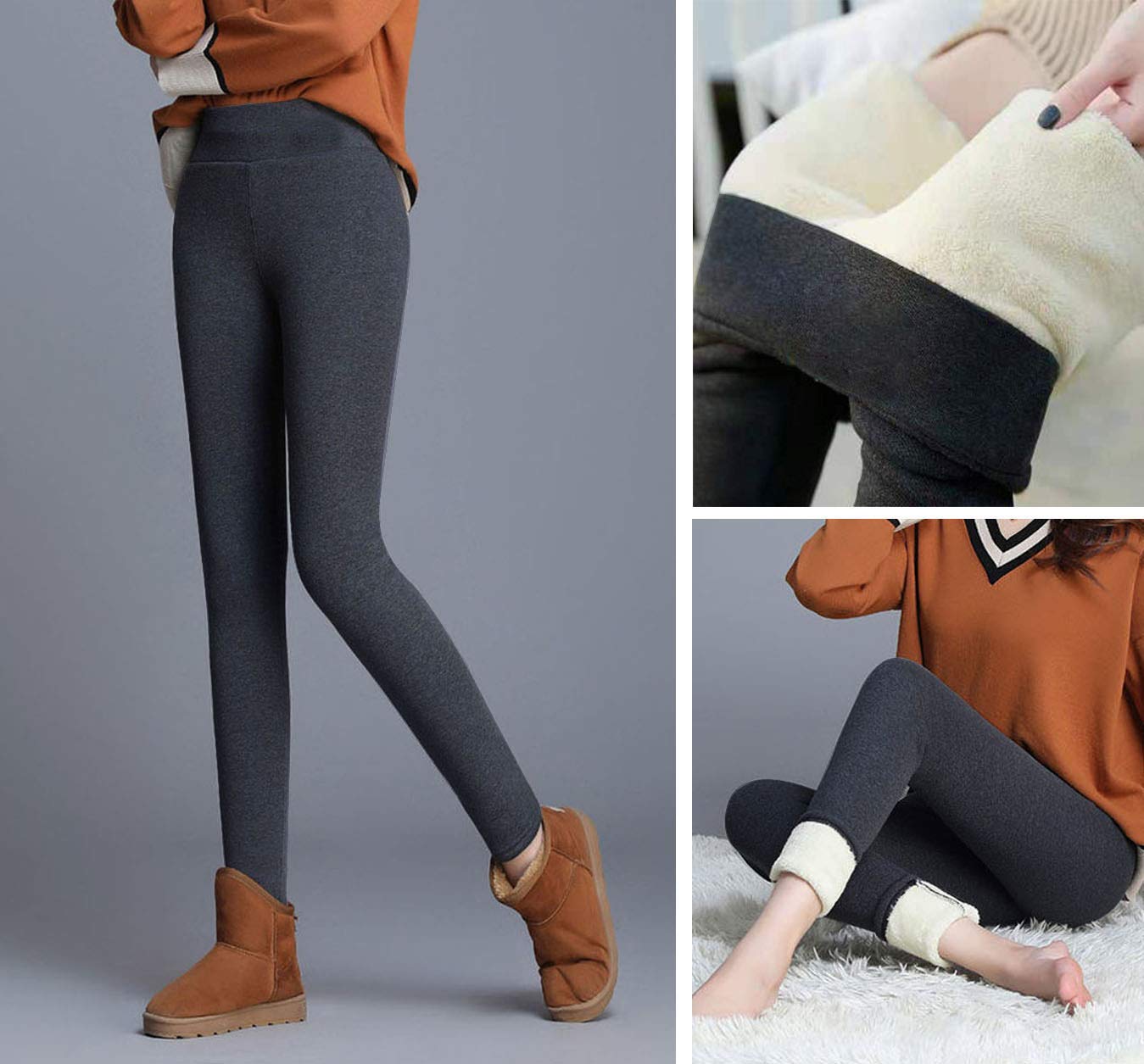 SIAEAMRG Women's Winter Sherpa Fleece Lined Leggings - High Waist Stretchy Thick Cashmere Thermal Leggings for Cold Weather, Yoga, Workout & Lounge Wear