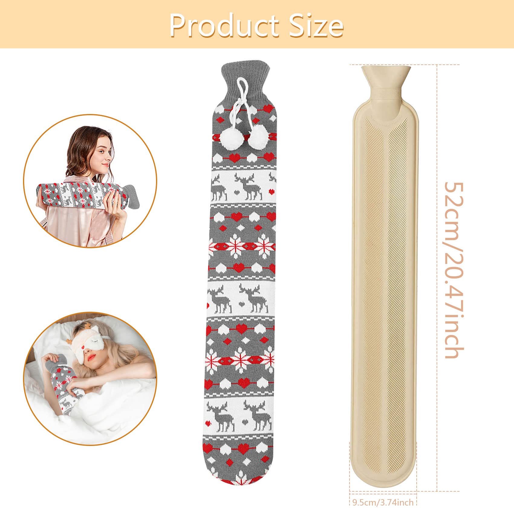 Abnaok Hot Water Bottle with Soft Cover - Natural Rubber for Neck, Shoulder & Body Pain Relief