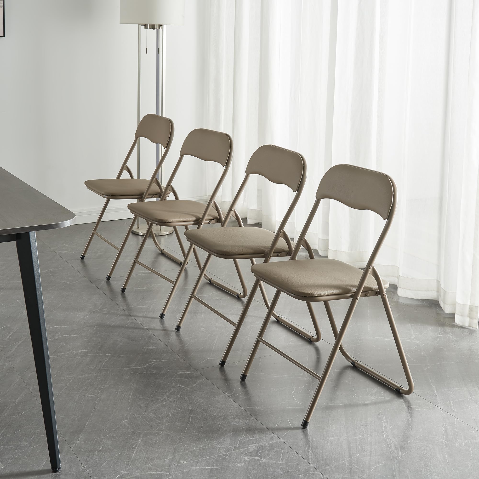 Panana Folding Chairs with Padded Seat & Back Support - Heavy Duty Metal Frame Indoor Outdoor Chairs for Home, Office, Patio, Camping & Events (Khaki, 4 Pack) - Perfect for Parties, BBQs & Extra Seating