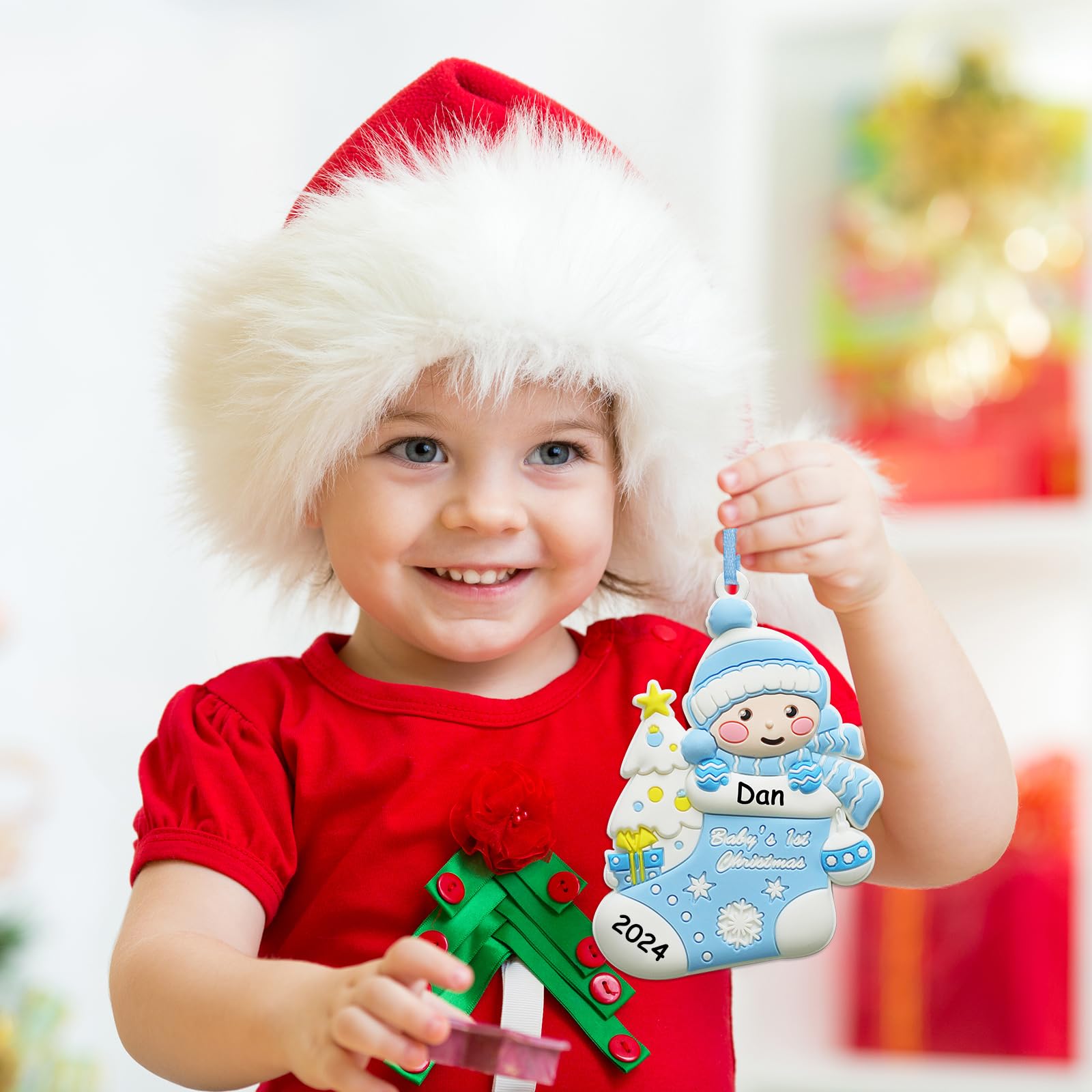 Personalized Baby Boy's First Christmas Ornament 2024 - Custom Handwritten Keepsake for Newborn Boys - Christmas Tree Decoration - Free Engraving - Perfect for Baby's 1st Christmas, Holiday Gifts & Family Keepsakes