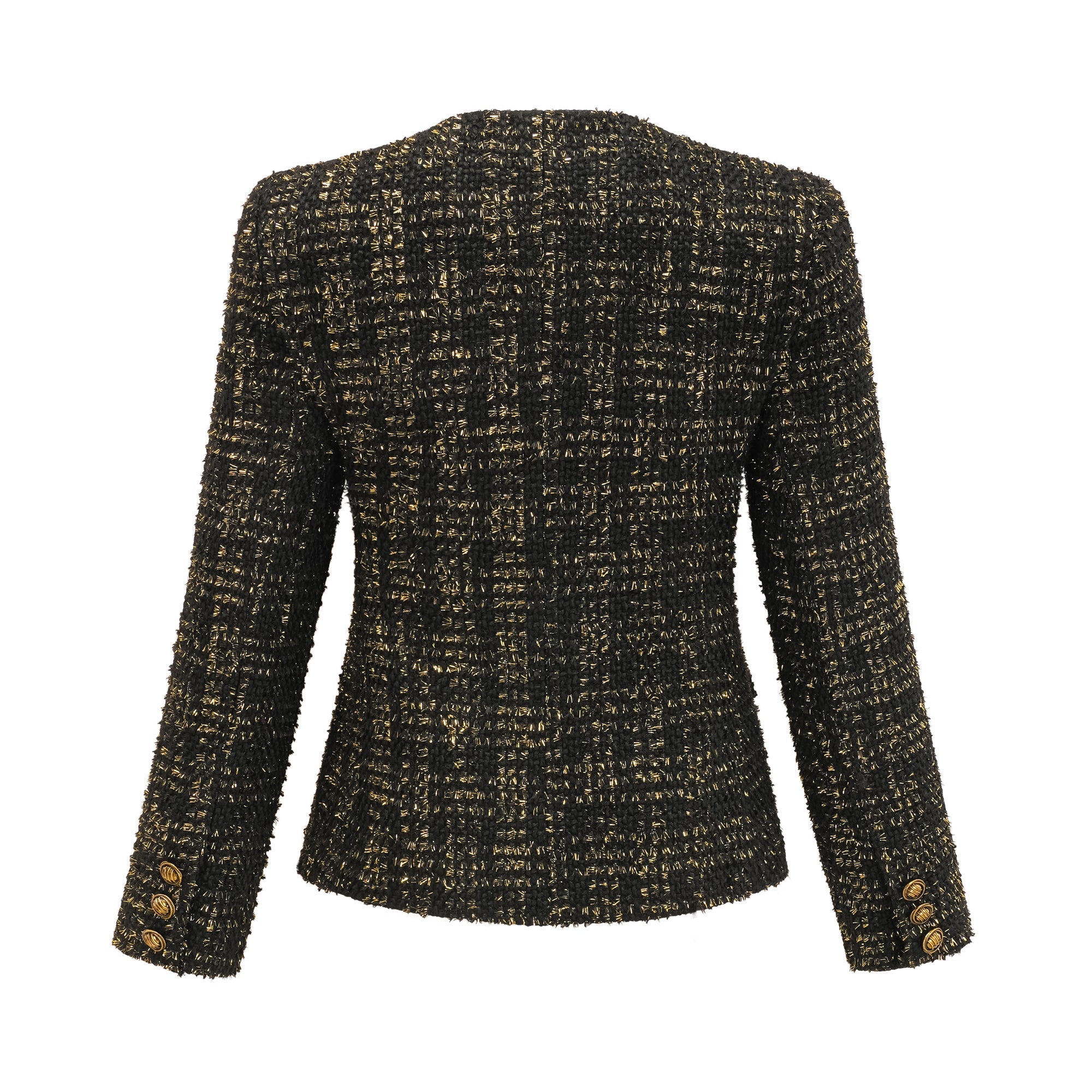 Claudine Black Metallic Tweed Jacket & Shorts Matching Set - Women's Elegant Two-Piece Outfit for Party, Dinner & Special Occasions