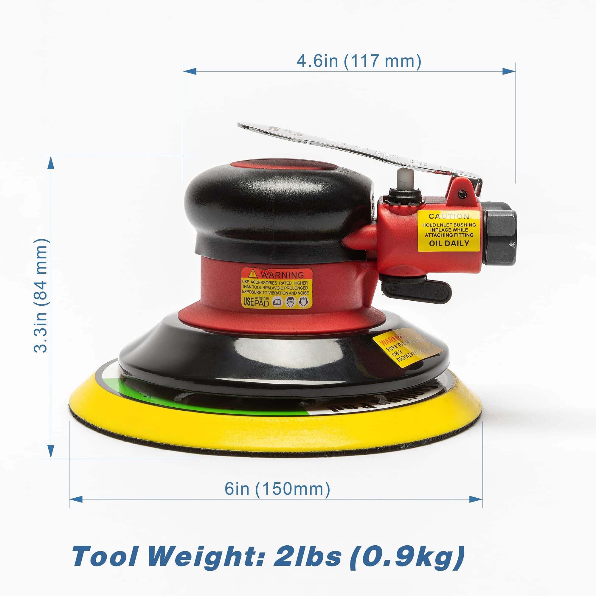 UPWOOD 6-Inch Heavy Duty Air Random Orbital Sander - Pneumatic Palm Sander with 10 Sandpapers for Auto Body, Woodworking, Metal & Composite Projects - Perfect for DIY, Furniture Refinishing & Automotive Repair