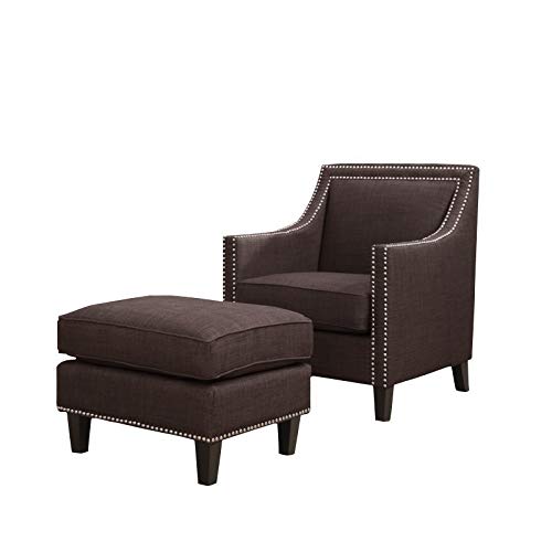 BOWERY HILL Accent Chair with Ottoman - Chocolate Brown Upholstered Living Room Furniture for Lounge, Reading Nook, or Bedroom Decor