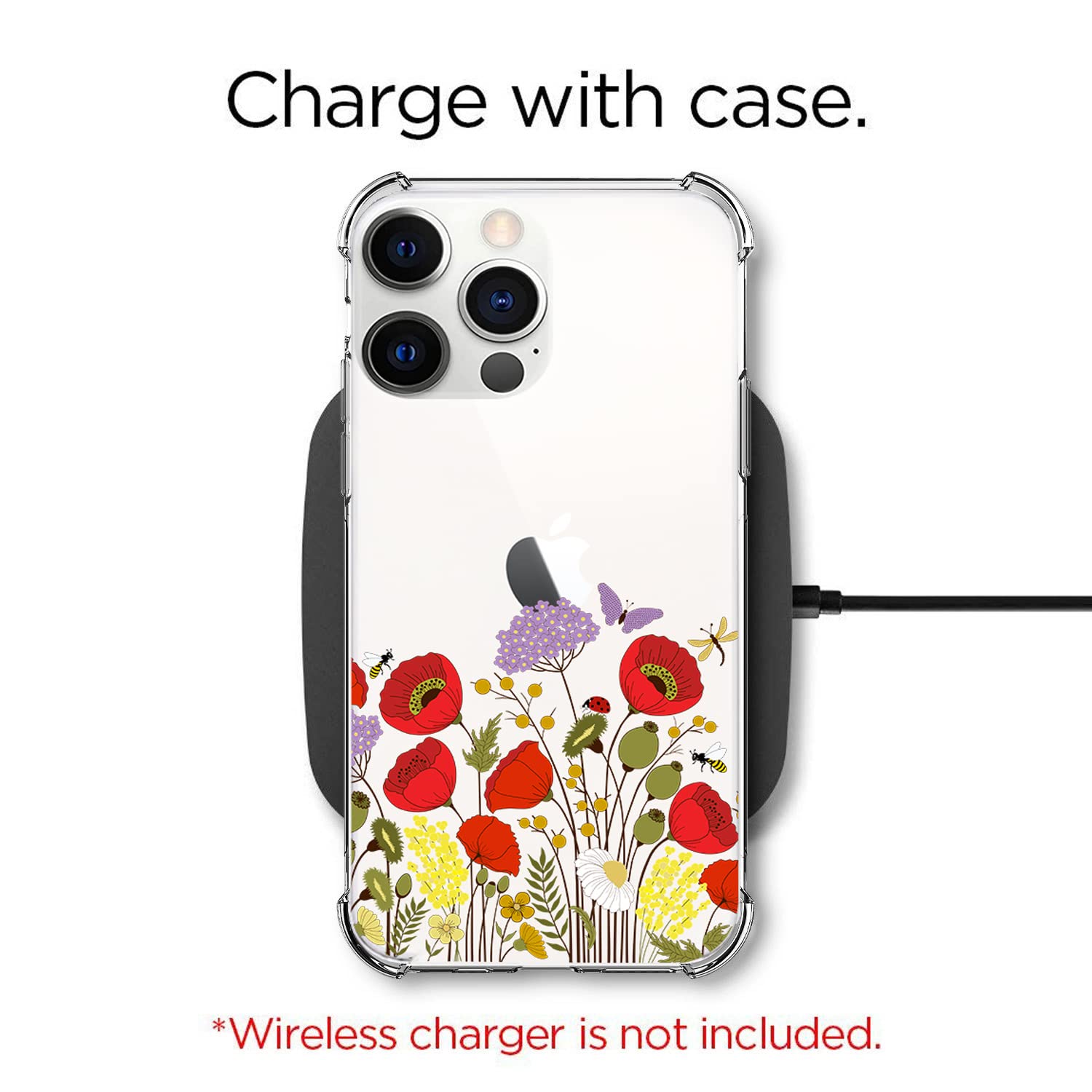 Floral Butterfly Clear Soft TPU Phone Case for iPhone 13 Pro (6.1 Inch) - Slim Fit Protective Cover with Flower Design for Women & Girls | Perfect for Everyday Use, Work, and Travel