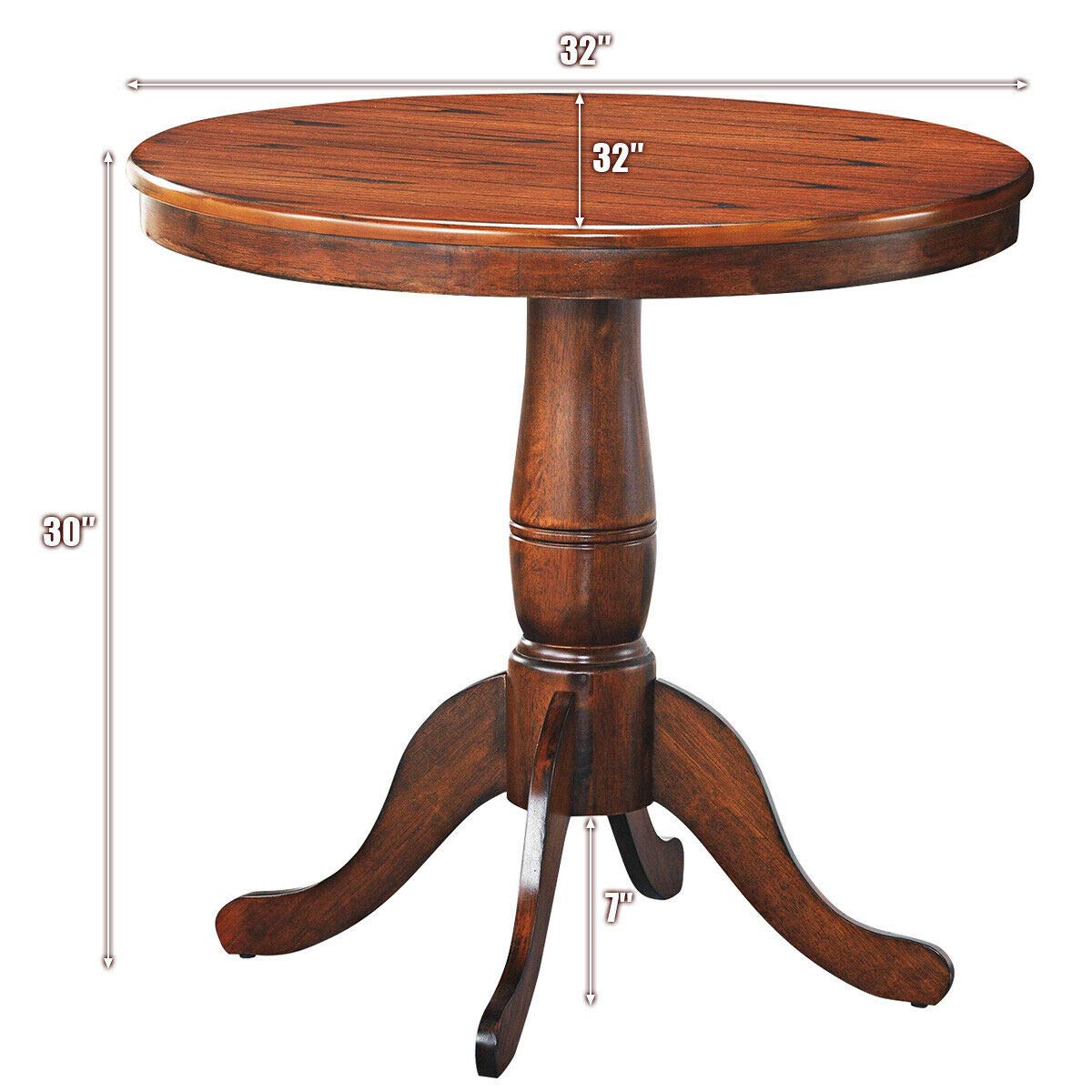 Vintage Round Pedestal Dining Table - 32 Inch High Top Kitchen & Dining Room Table with Adjustable Feet Pads, Sturdy Walnut Design | Perfect for Small Spaces, Breakfast Nooks & Cozy Apartments