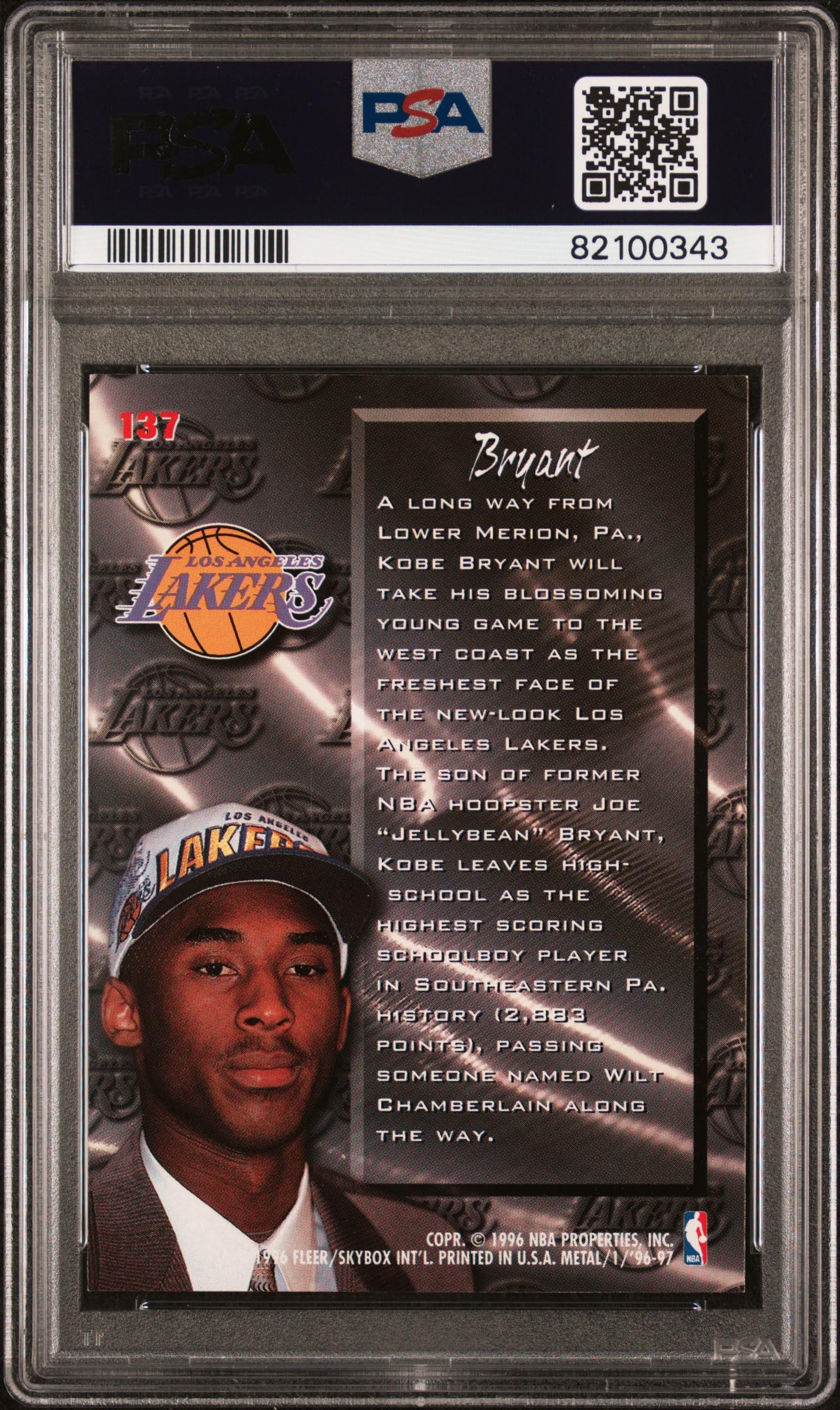 1996 Kobe Bryant Fleer Metal Rookie Card #137 PSA 7 - Authentic Graded Basketball Collectible for Sports Memorabilia & Investment