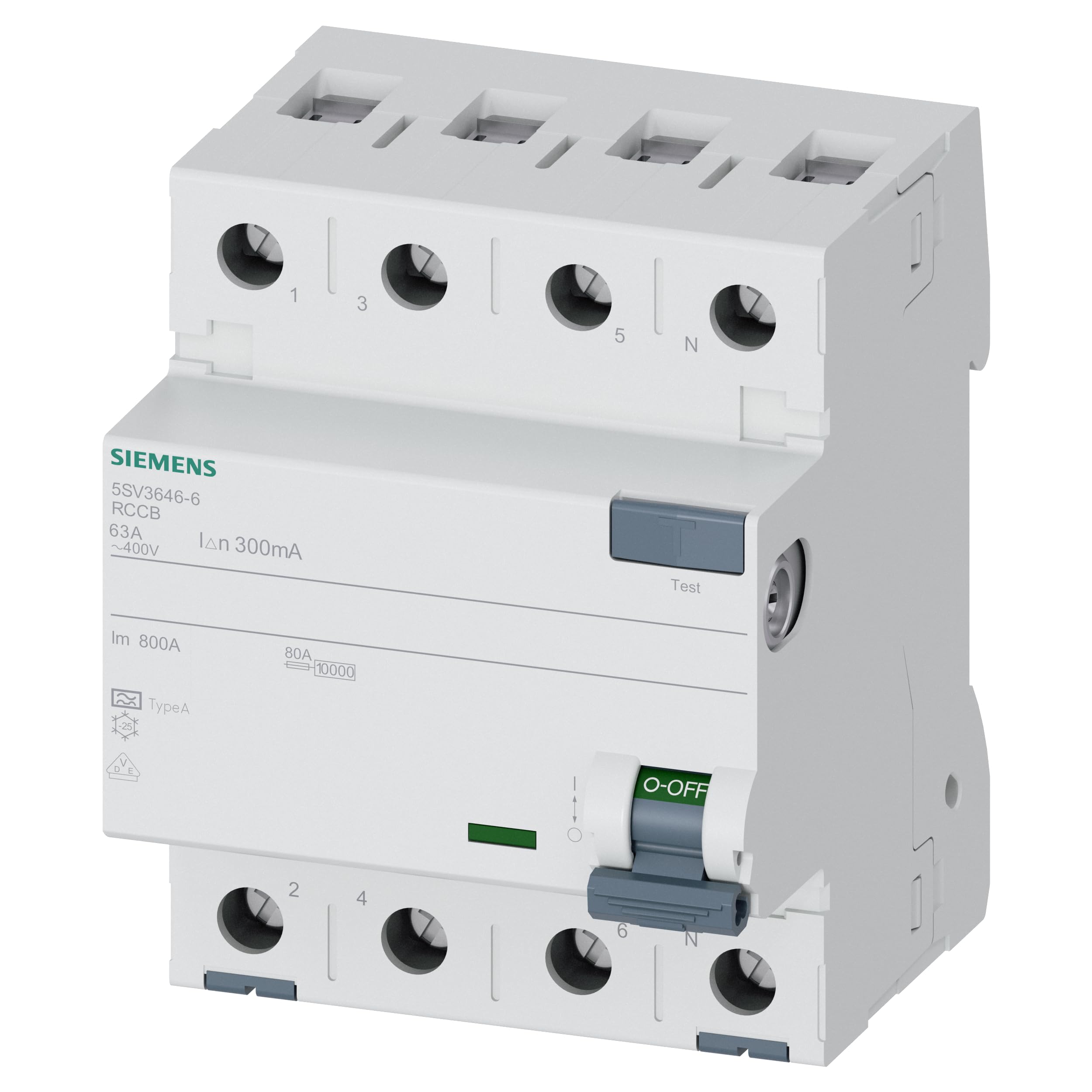 SIEMENS 4-Pole Type A 63A 300mA Residual Current Circuit Breaker - Premium Safety Switch for Home & Industrial Electrical Panels - Perfect for Smart Homes, Workshops, and Commercial Buildings