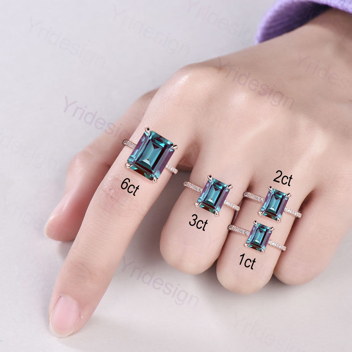 6CT Emerald Cut Alexandrite Ring 14K Rose Gold Engagement Ring with Hidden Halo Moissanite - Elegant Anniversary Jewelry for Women, Perfect for Weddings, Proposals & Special Occasions