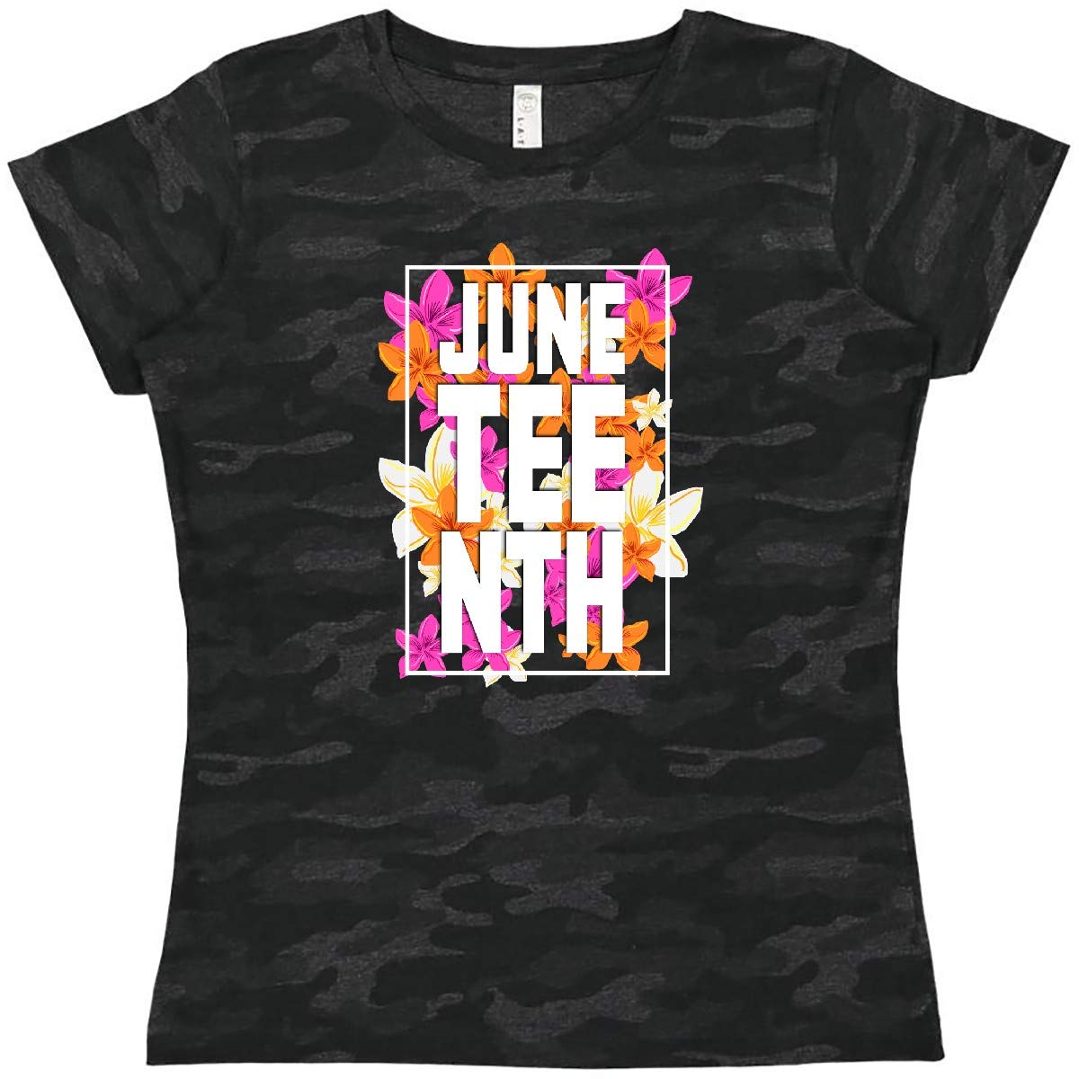 Inktastic Juneteenth with Flowers Women's T-Shirt | Black History Month Apparel | Casual Wear for Women | Perfect for Celebrations & Everyday Outfits