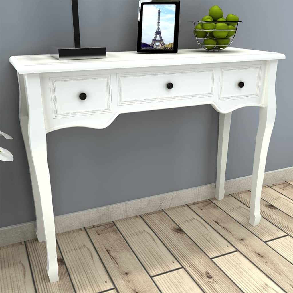 ROSEBEAR White 3-Drawer Dressing Console Table - Coffee Table & Side Table for Living Room, Hallway & Bedroom | Perfect for Makeup Vanity, Snack Storage & Home Decor