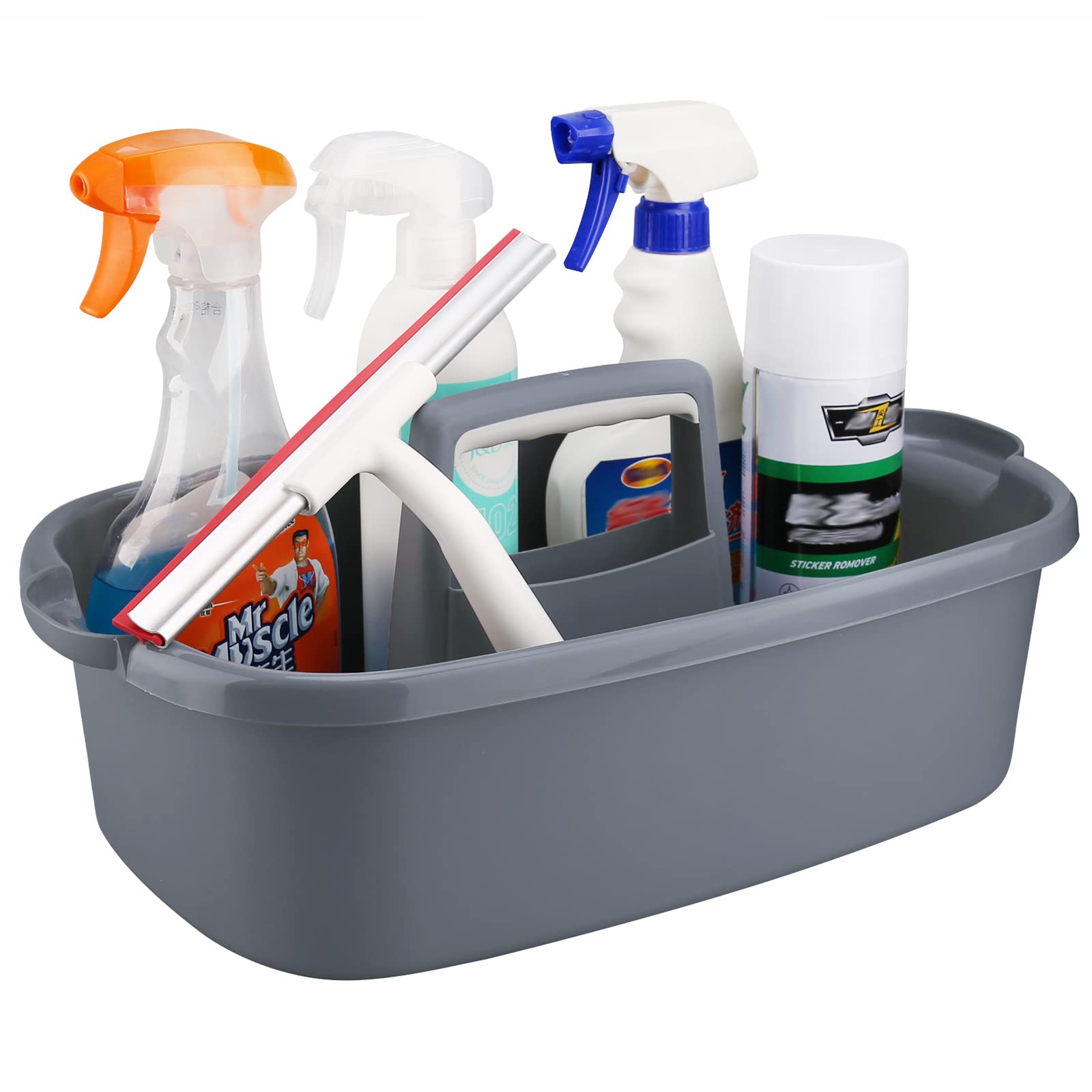 KeFanta Cleaning Supplies Caddy with Handle - Large Plastic Bucket Organizer for Household Tools, Portable Shower Basket Tote in Gray | Perfect for Bathroom, Kitchen & Cleaning Storage