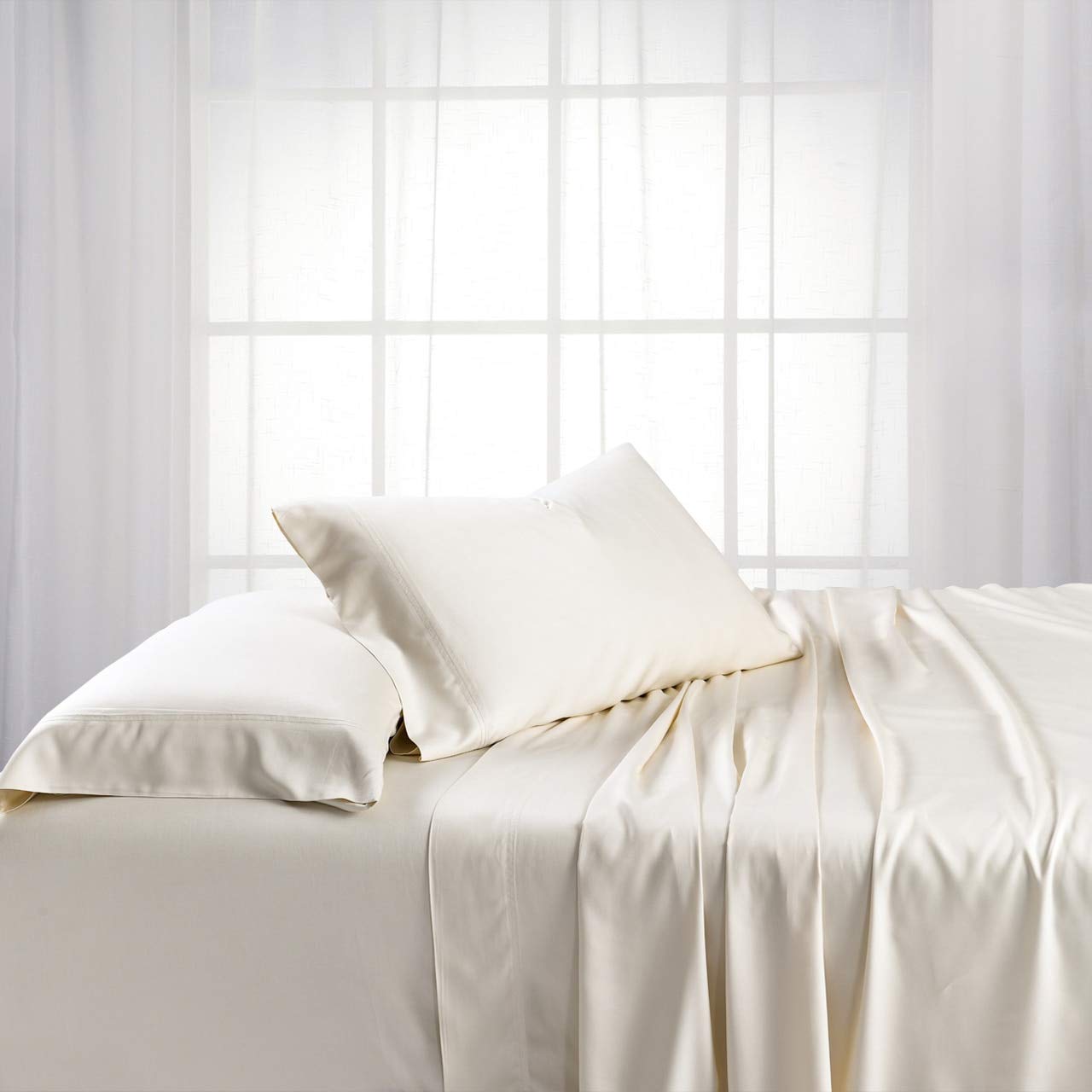 Super Soft & Silky 100% Bamboo Viscose 600TC Pillowcase Set (King Size, Ivory) - Breathable & Hypoallergenic Bedding for Side Sleepers & Hot Sleepers