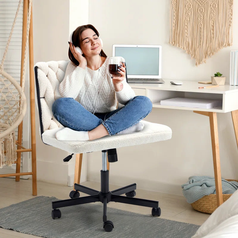 EROMMY Criss Cross Armless Rolling Office Chair - Height Adjustable Desk Chair for Home & Office, White - Perfect for Workstations, Bedrooms & Living Rooms