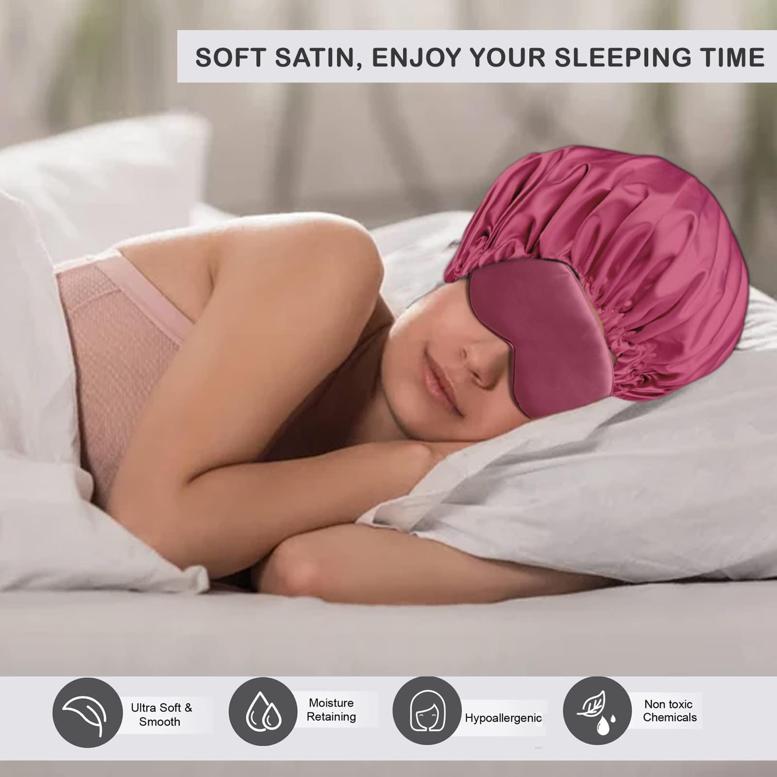 Avirons Silk Hair Bonnet with Sleep Mask | Adjustable Double Layer Satin Sleeping Cap for Women & Men | Travel-Friendly Night Hat for Hair Protection & Comfortable Sleep at Home or On-the-Go