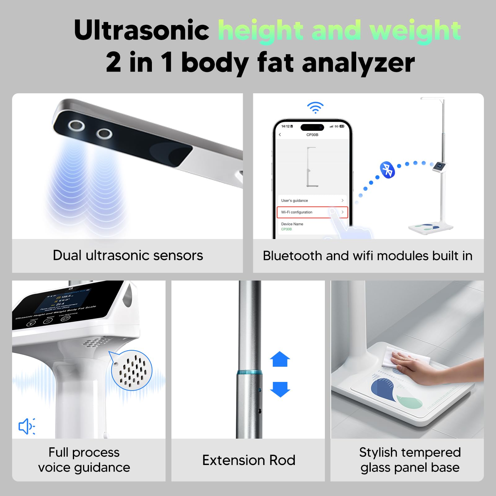 Arboleaf Digital Physician Scale with Ultrasonic Height Measurement - Smart Body Composition Analyzer for Weight, BMI, Body Fat - FSA/HSA Eligible (11-485lb, 6ft 4.8in) - Perfect for Home Gym & Health Tracking