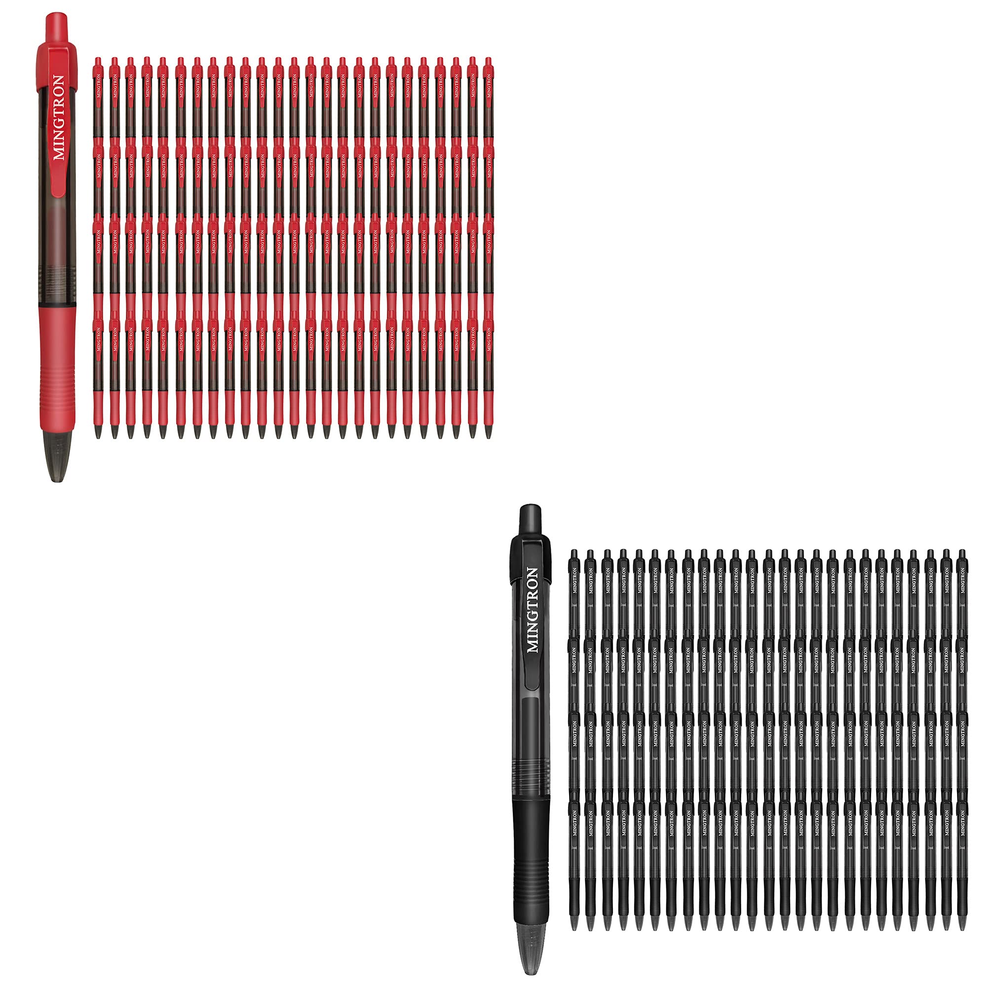 100 Pack Black & Red Gel Pens - 0.5mm Fine Point No Smear Ink - Smooth Writing Retractable Rollerball Pens for Left Hand - Bulk Click Pens for Office, School, Note Taking & Art Projects