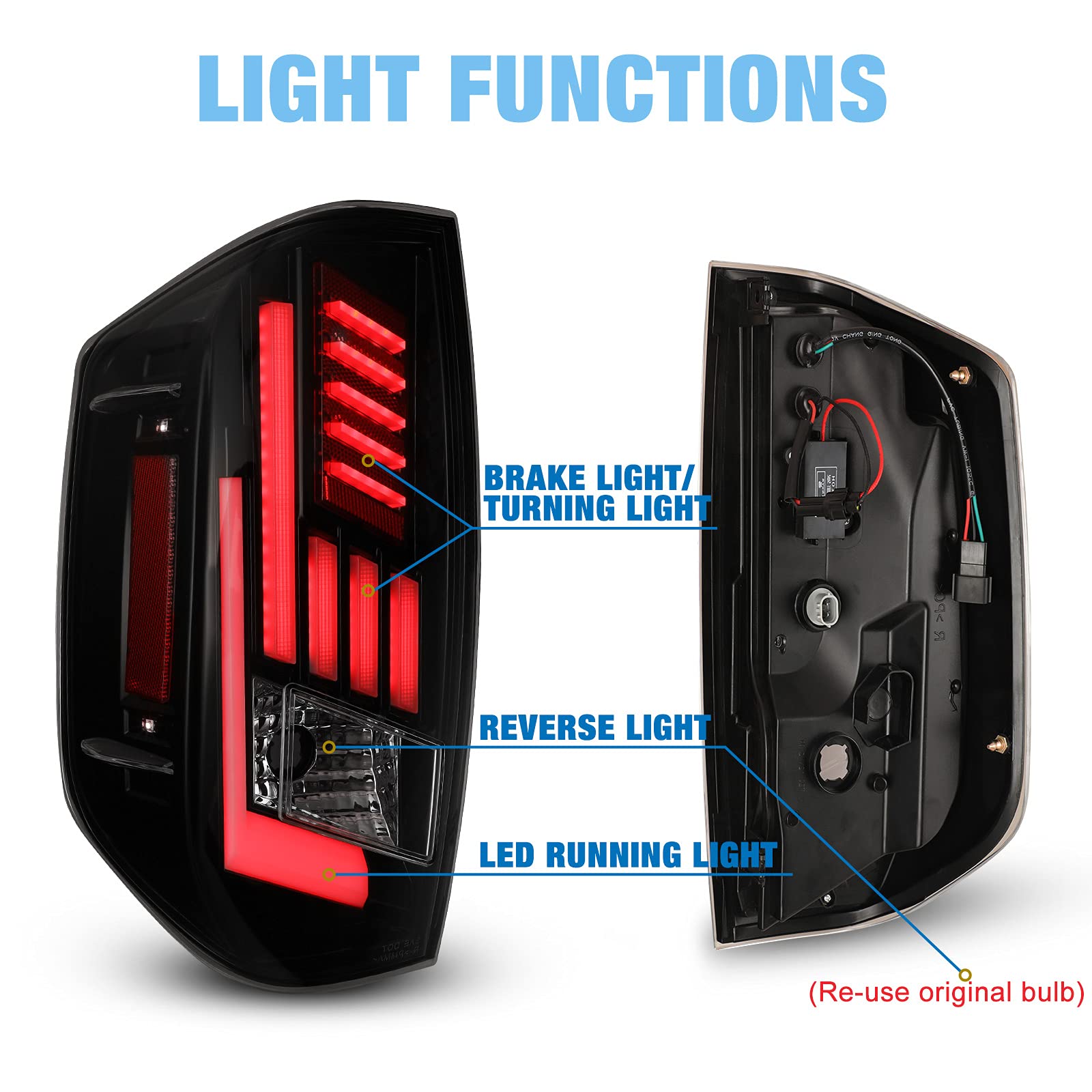 **AUTOWIKI LED Tail Lights for 2014-2022 Toyota Tundra - Glossy Black & Clear Tail Lamp Replacement (1 Set) - Perfect for Night Driving & Enhanced Safety**