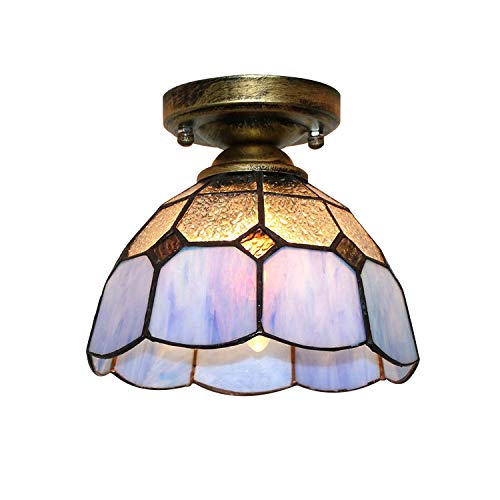 KY LEE Tiffany Style Stained Glass Pendant Light - Vintage Multicolor Swag Hanging Lamp for Kitchen, Dining Room & Living Room | Perfect for Home Decor, Cafe Lighting & Bedroom Ambiance