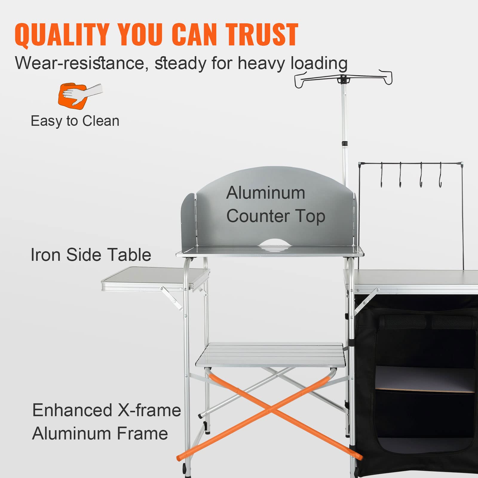 VEVOR Aluminum Portable Camping Kitchen Table - Foldable Outdoor Cook Station with Windscreen, Storage Organizer & Carrying Bag - Perfect for Camping, Picnics, Beach BBQs, RV Travel & Outdoor Adventures