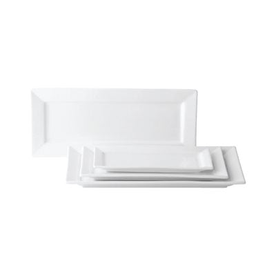 Anton Black 12 x 7 Inch White Ceramic Rectangle Plates - Set of 6 for Dining, Serving & Entertaining - Durable Restaurant Quality Dinner Plates for Home, Parties & Catering