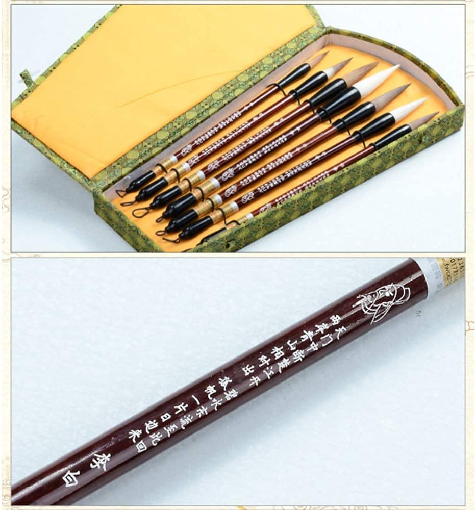 Premium Chinese Calligraphy Brush Pen Set - 7Pcs Sheep Hair & Wolf Hair Calligraphy Pens with Gift Box for Beginners & Professionals | Perfect for Calligraphy Practice, Art Projects, Lettering & DIY Gifts