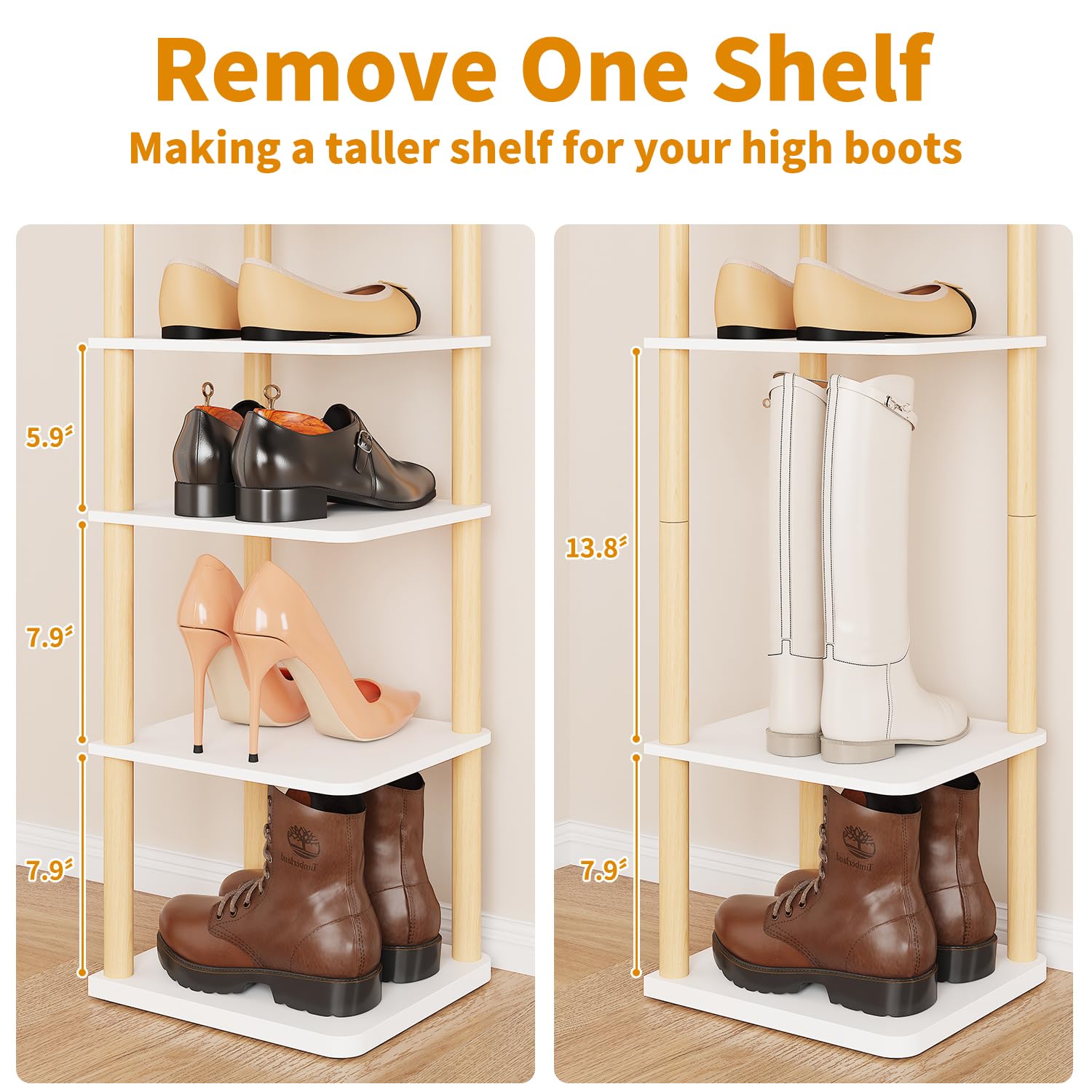LUCKNOCK 8-Tier Vertical Shoe Rack - Space Saving Shoe Organizer for Entryway, Closet, Dorm & Small Spaces - White Freestanding Wooden Shoe Shelf for Boots, Sneakers & Heels - Perfect for Home, Office & Apartment Organization