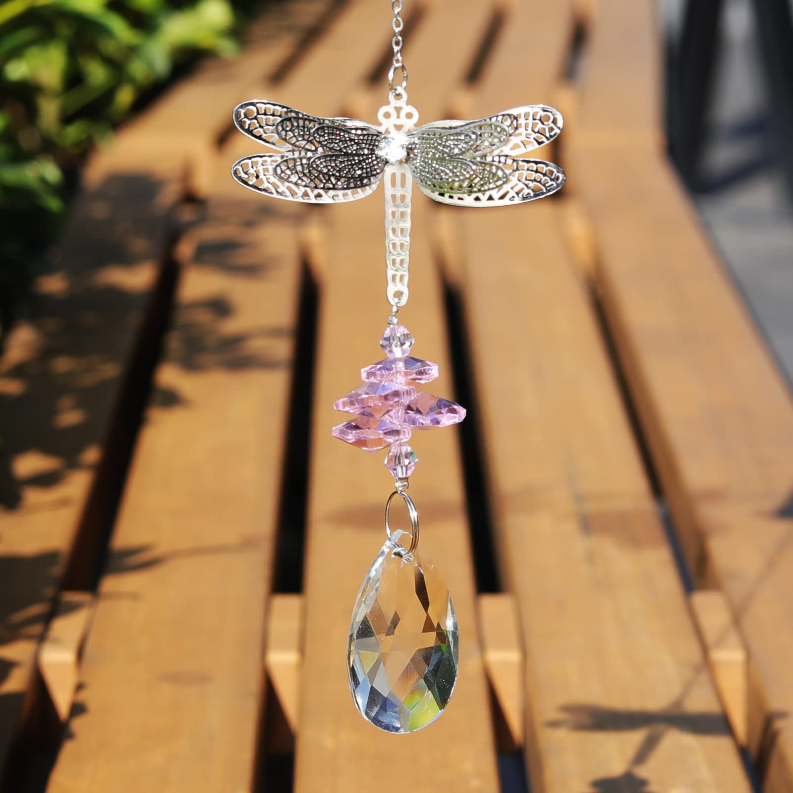 Pink Crystal Dragonfly Suncatcher - Handmade Window Hanging Ornament, Rainbow Maker for Home Decor, Valentine's Day & Birthday Gift (Perfect for Living Room, Bedroom, Nursery & Office Windows)