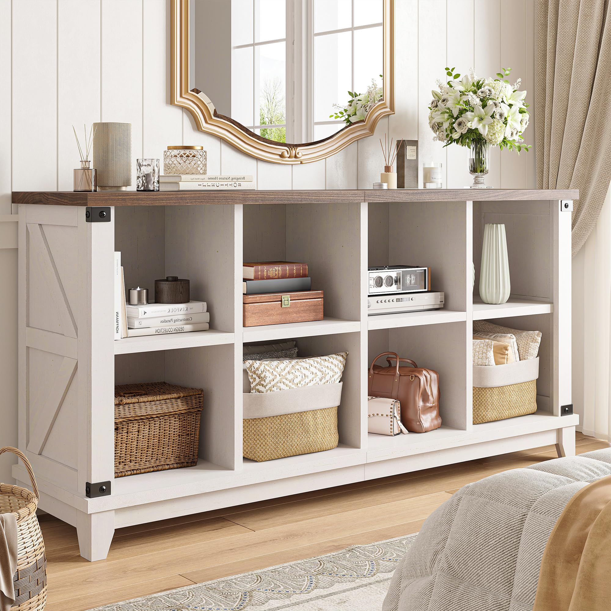 EnHomee 8-Cube Storage Organizer - White Bookshelf with Storage Cubes, Modular Shelf Organizer for Bedroom, Living Room & Home Office - Perfect for Organizing Books, Toys, Decor & Office Supplies