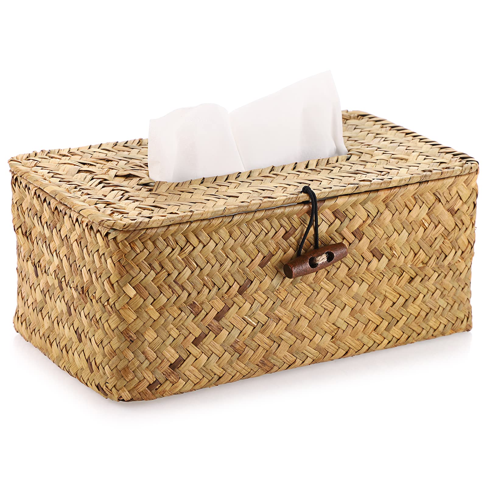 Sumnacon Woven Seagrass Tissue Box Cover - Decorative Rectangle Tissue Holder for Bathroom, Home & Office - Natural Yellow Storage Organizer for Tabletop | Perfect for Living Room, Bedroom, Guest Bath Decor