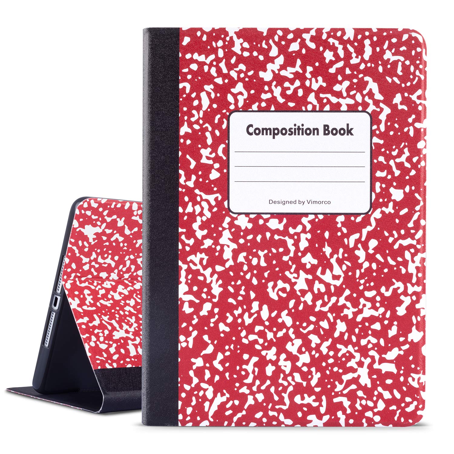 Vimorco Soft TPU Adjustable Stand Case for iPad Air/Air 2 (9.7 Inch) - Auto Wake/Sleep Protection Cover - Red Composition Book Design - Perfect for Work, Study & Entertainment