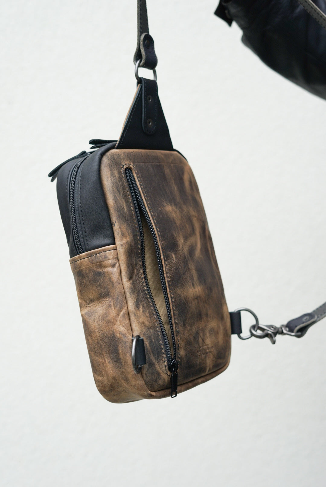 Two Tone Sling Bag - Flat Black & Hillbilly Sepia Accents - Crossbody Bag for Men & Women - Perfect for Travel, Hiking & Everyday Use
