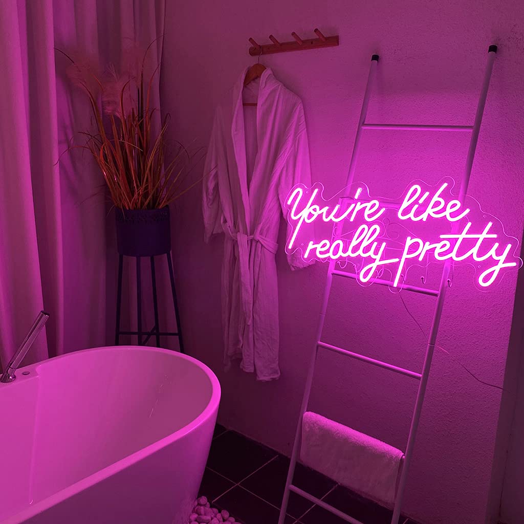 Custom Large LED Neon Sign 'You're Like Really Pretty' - 29.5 Inch Pink Wall Art for Bachelorette Party, Engagement, First Birthday & Christmas Decor | Perfect Gift for Home, Bedroom, Bar or Office Lighting